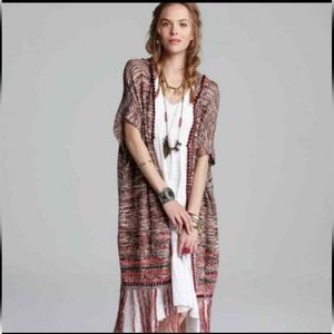 Free People Boho Jungle Heat Long Line Sleeveless Hooded Open Cardigan L F6